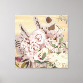 モノクロの花柄背景 キャンバスプリント (正面)
