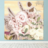 モノクロの花柄背景 キャンバスプリント (インサイチュ (ウッドフロア))