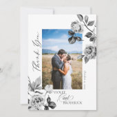 モノクロの花柄 オーダーメイド感謝カード サンキューカード (正面)