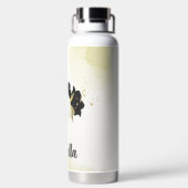 モノクロの花模様に金の葉 ウォーターボトル (背面)