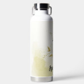 モノクロの花模様に金の葉 ウォーターボトル (正面)