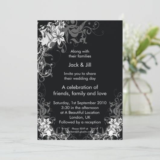 モノクロの花 5x7 招待状 (スタンド正面)