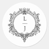 モノクロの葉の紋章の結婚式 ラウンドシール (正面)