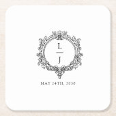 モノクロの葉の紋章 ウェディング スクエアペーパーコースター (正面)