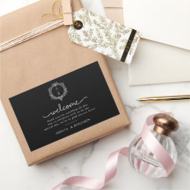 モノクロの葉の紋章 ウェディング 招待状 長方形シール