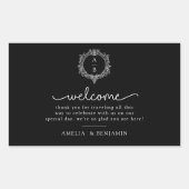 モノクロの葉の紋章 ウェディング 招待状 長方形シール (正面)