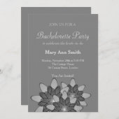 モノクロの蓮の花のバチェラーパーティー 招待状 (正面/裏面)