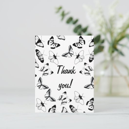 モノクロの蝶のウェディング ポストカード (スタンド正面)