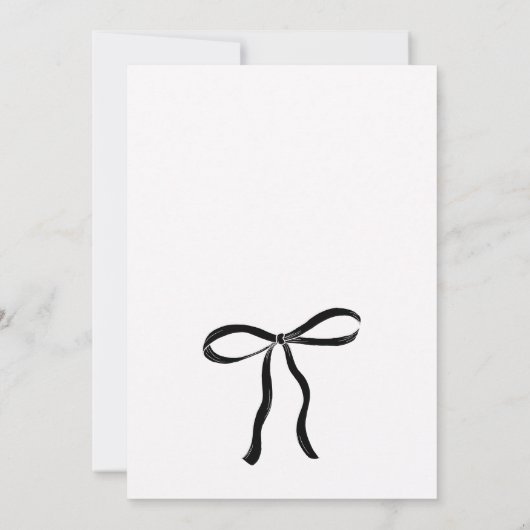 モノクロの蝶結びのリボン ウェディング セーブザデート (裏面)