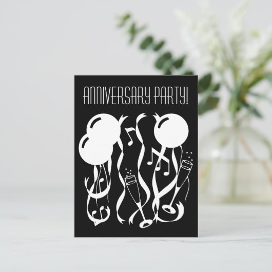 モノクロの記念日パーティー招待状のポストカード インビテーションポストカード (スタンド正面)