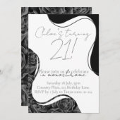 モノクロの誕生日招待状 - 黒と白 招待状 (正面/裏面)