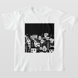 モノクロの都会のイラスト Tシャツ