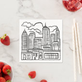モノクロの都市スカイラインのイラスト スタンダードカクテルナプキン (インサイチュ)