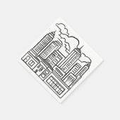モノクロの都市スカイラインのイラスト スタンダードカクテルナプキン (角)