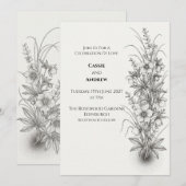 モノクロの野の花の結婚式招待状 招待状 (正面/裏面)