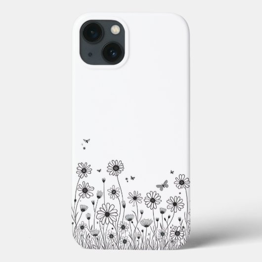 モノクロの野の花 iPhone 13 カバー (裏面)