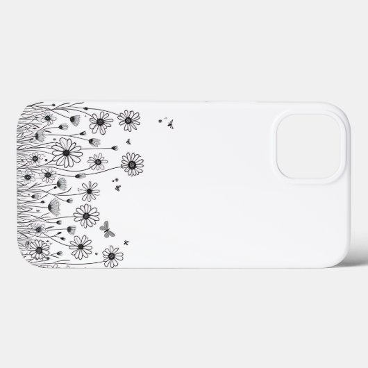 モノクロの野の花 iPhone 13 カバー (裏面 (横))