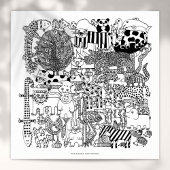 モノクロの野生動物のイラストアートプリント ポスター