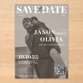 モノクロの雑誌の表紙の写真の結婚式 アクリル招待状 (正面)
