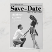 モノクロの雑誌の表紙風フォト＆タイポグラフィー セーブザデート (正面)