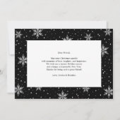 モノクロの雪の結晶と写真2枚のクリスマスカード カード (裏面)