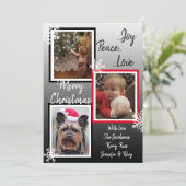 モノクロの雪の結晶 ファミリー フォト クリスマス 招待状 (スタンド正面)