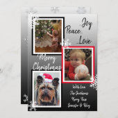 モノクロの雪の結晶 ファミリー フォト クリスマス 招待状 (正面/裏面)