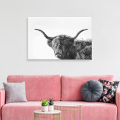 モノクロの頑丈な高地の牛 キャンバスプリント (インサイチュ (リビング))