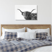 モノクロの頑丈な高地の牛 キャンバスプリント (インサイチュ (寝室))