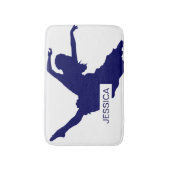 モノクロの黒いダンサーシルエットイラストブルー バスマット (正面縦)