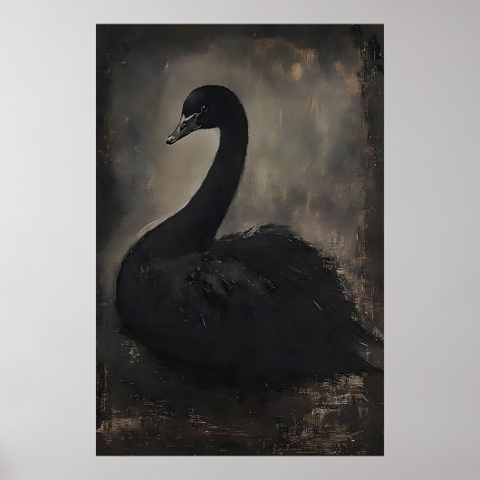 モノクロの黒い白鳥のプリント, 白鳥の肖像画の壁のプリント ポスター (正面)