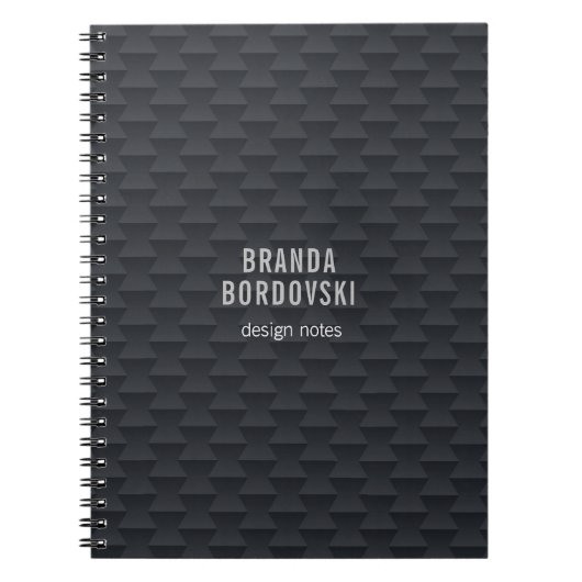 モノクロの黒とグレーの幾何学的パターン ノートブック (正面)