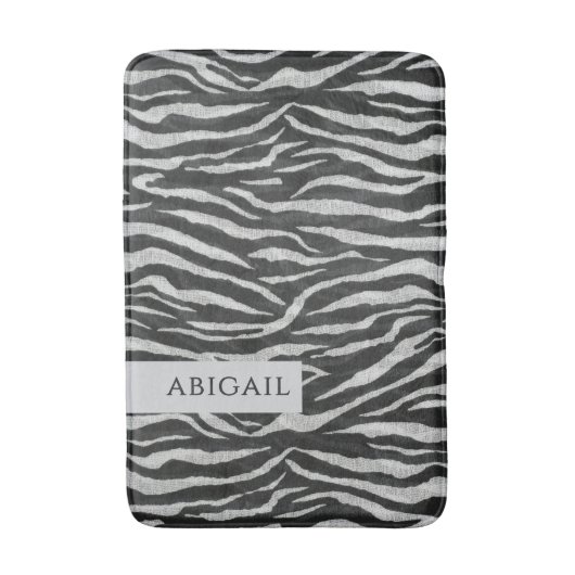 モノクロアニマルプリントと名前 バスマット (正面縦)