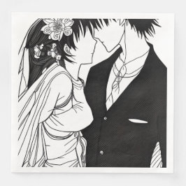 モノクロアニメの花嫁と花婿のウェディング