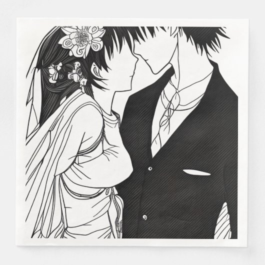 モノクロアニメの花嫁と花婿のウェディング (正面)