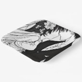 モノクロアニメの花嫁と花婿のウェディング ペーパープレート (傾斜あり)