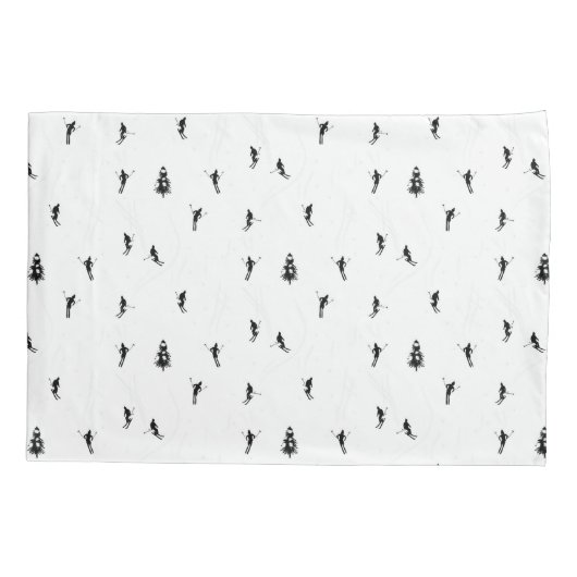 モノクロアルパインスキーヤースキーイラストレーション 枕カバー (裏面-左)