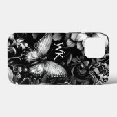 モノクロアンティークフローラ蝶モノグラム Case-Mate iPhoneケース (裏面 (横))