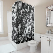 モノクロアンティークフローラ（蝶あり） シャワーカーテン (インサイチュ)