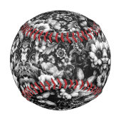 モノクロアンティークフローラ（蝶あり） 野球ボール (正面)