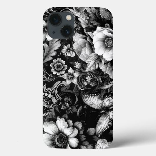 モノクロアンティークフローラ（蝶あり） Case-Mate iPhoneケース (裏面)