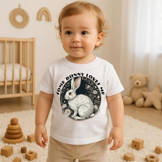 モノクロイースタースプリングフローラのうさぎが好き ベビーTシャツ