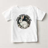 モノクロイースタースプリングフローラのうさぎが好き ベビーTシャツ (正面)