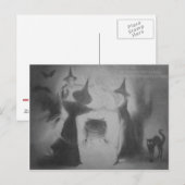 モノクロウィッチこうもりナイトカルドロンブラックキャット ポストカード (正面/裏面)