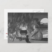 モノクロウィッチブラックキャットキャットカルドロンフルムーン ポストカード (正面/裏面)