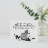 モノクロウィッチブラックキャットハロウィーンのカボチャのちょうちん詩 ポストカード (スタンド正面)