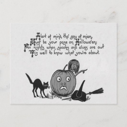 モノクロウィッチブラックキャットハロウィーンのカボチャのちょうちん詩 ポストカード (正面)