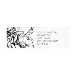 モノクロエッチングフローラ差出人住所ラベル ラベル
