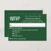 モノクロエメラルドグリーンウェディングRSVPカード 出欠カード (正面/裏面)