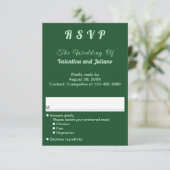 モノクロエメラルドグリーン結婚ポートレートRSVP 出欠カード (スタンド正面)